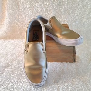 Van's Size 8 Classic Gold Metallic Leather Slip On Skate Shoes Sneakers